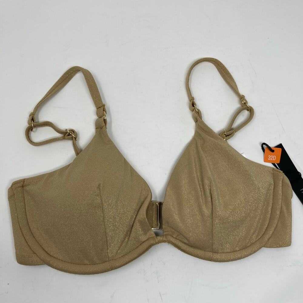 MaxSwim Gold Bikini Top Ryan Shimmer Underwire In Champagned Size M 32D NWT